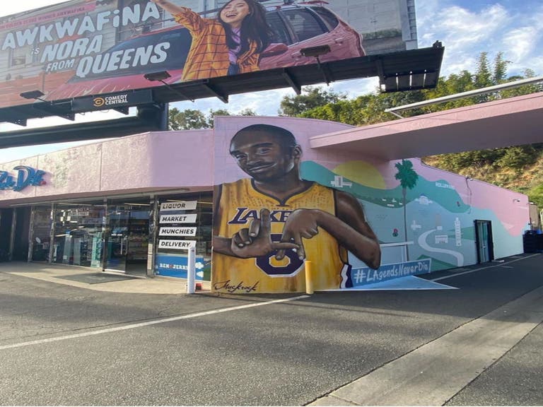 Kobe Bryant mural by Jules Muck at Pink Dot in West Hollywood