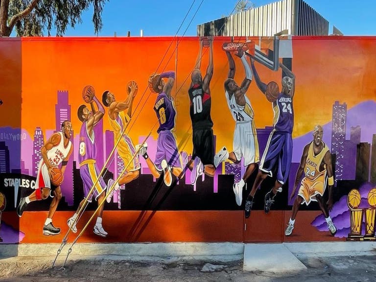 Kobe Bryant mural "Through the Years" by Mike Trujillo at Burger City Grill