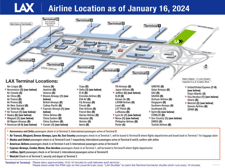 LAX Airline Location Map January 2024